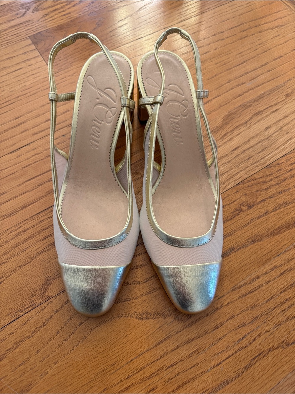 J. Crew Gold and Blush Slingback Heels